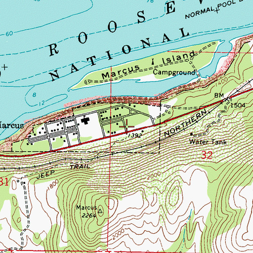 Topographic Map of Marcus Post Office, WA