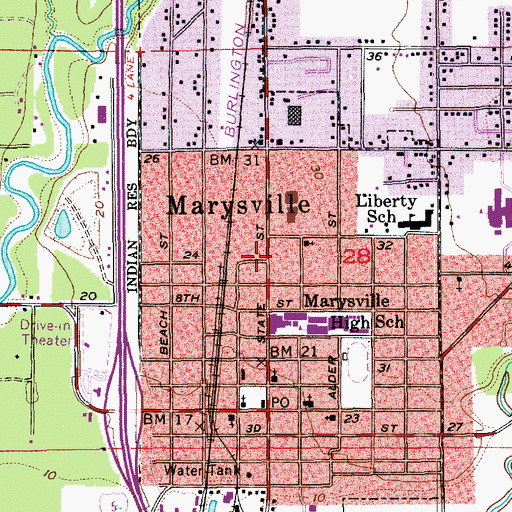 Topographic Map of Marysville Post Office, WA