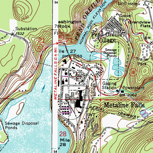 Topographic Map of Metaline Falls Post Office, WA