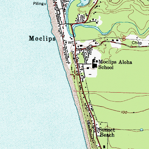 Topographic Map of Moclips Post Office, WA