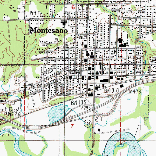 Topographic Map of Montesano Post Office, WA