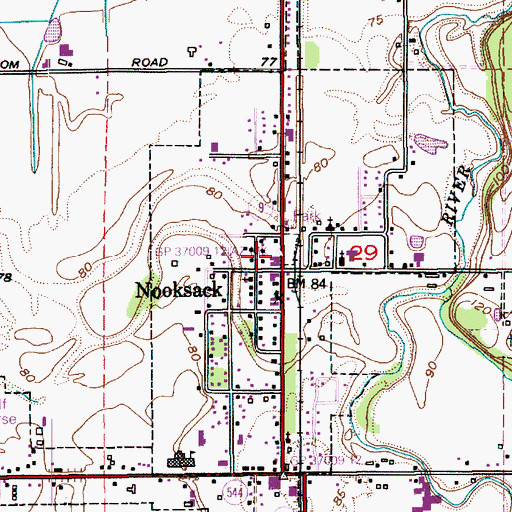 Topographic Map of Nooksack Post Office, WA