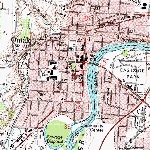 Topographic Map of Omak Post Office, WA