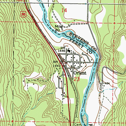 Topographic Map of Orient Post Office, WA