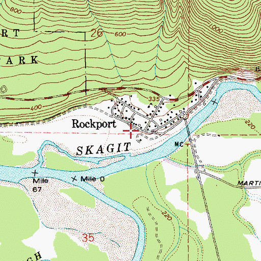 Topographic Map of Rockport Post Office, WA