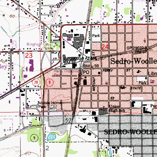 Topographic Map of Sedro - Woolley Post Office, WA