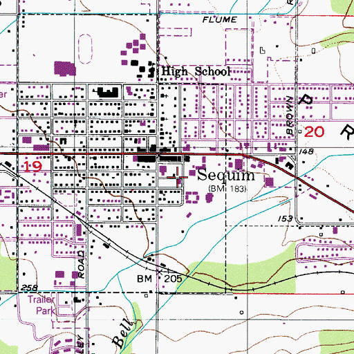 Topographic Map of Sequim Post Office, WA