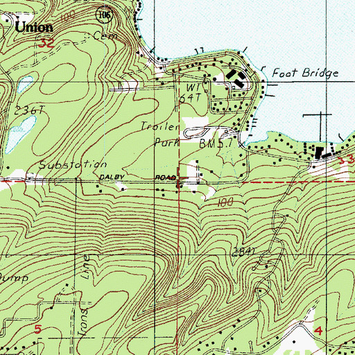 Topographic Map of Union Post Office, WA