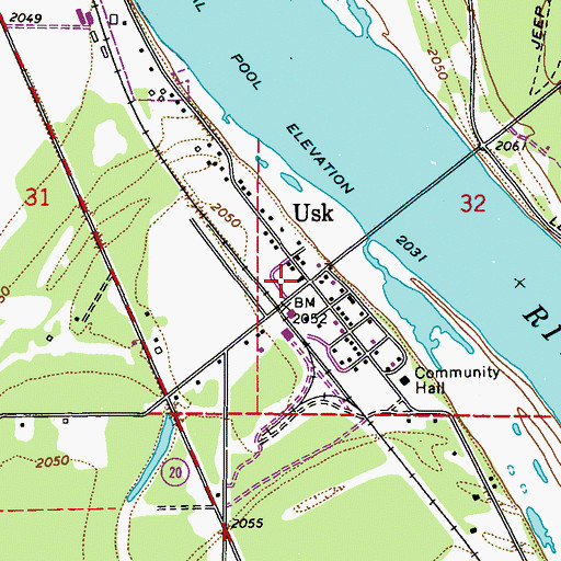 Topographic Map of Usk Post Office, WA