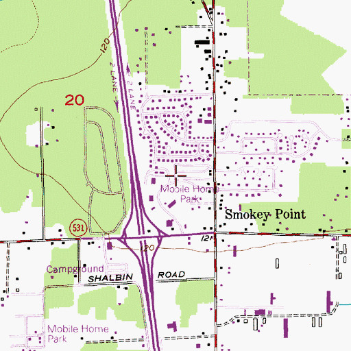 Topographic Map of Smokey Point Mobile Home Park, WA