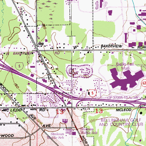 Topographic Map of Bakerview Mobile Estates, WA