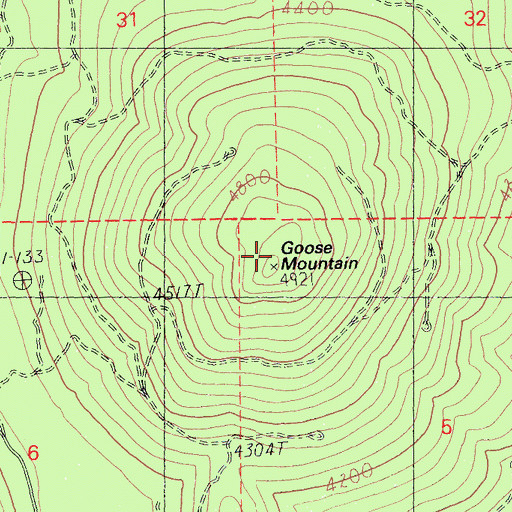 Topographic Map of Goose Mountain, CA