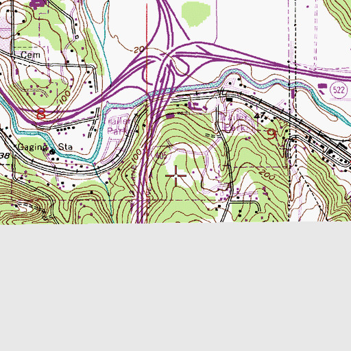 Topographic Map of Woodcrest Estates Mobile Home Park, WA