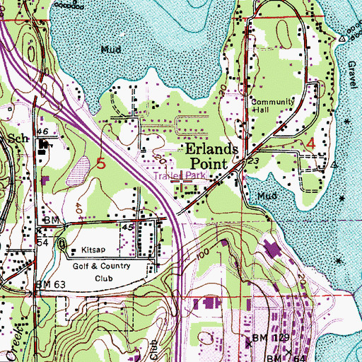 Topographic Map of Erlands Point Mobile Home Park, WA