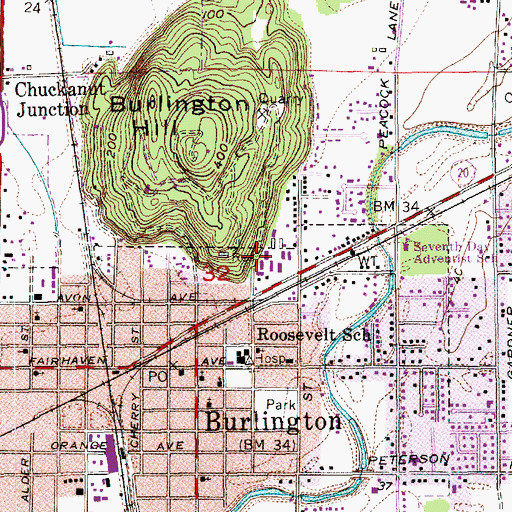 Topographic Map of Burlington Hill Estates Mobile Home Park, WA