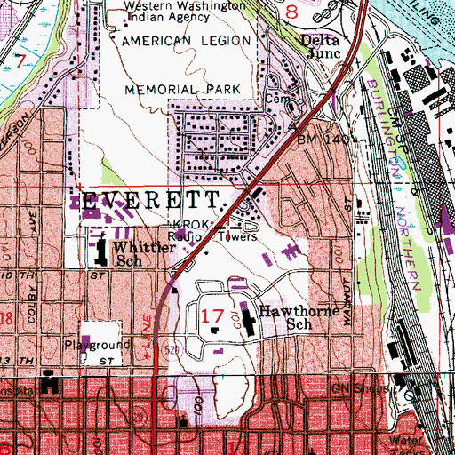 Topographic Map of Everett Trailer Court, WA