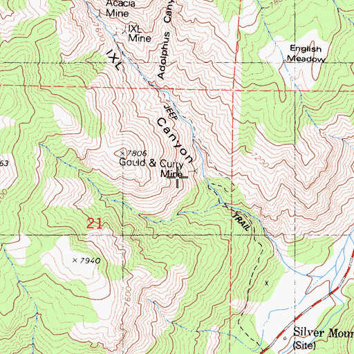 Topographic Map of Gould and Curry Mine, CA