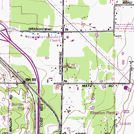 Topographic Map of Evergreen Mobile Home Park, WA