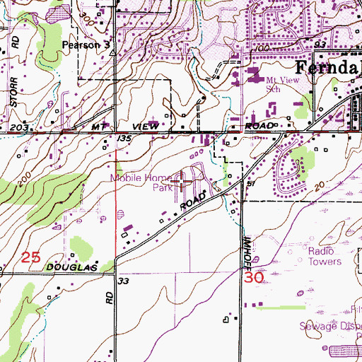 Topographic Map of Ferndale Mobile Village, WA