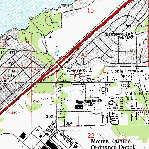 Topographic Map of Acorn Meadows Mobile Home Park, WA