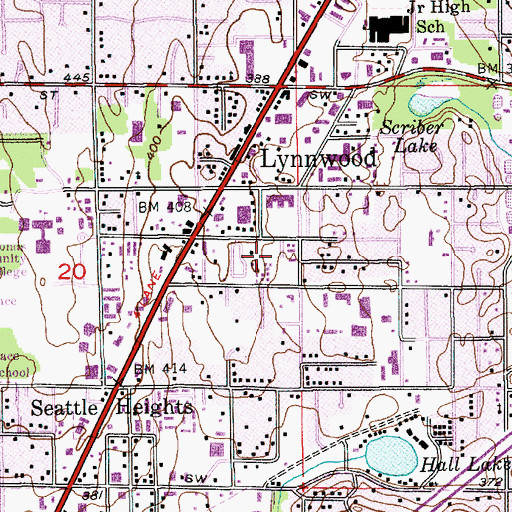 Topographic Map of Beardens Mobile Home Park, WA
