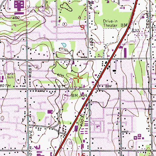 Topographic Map of Evergreen Estates Mobile Homes, WA