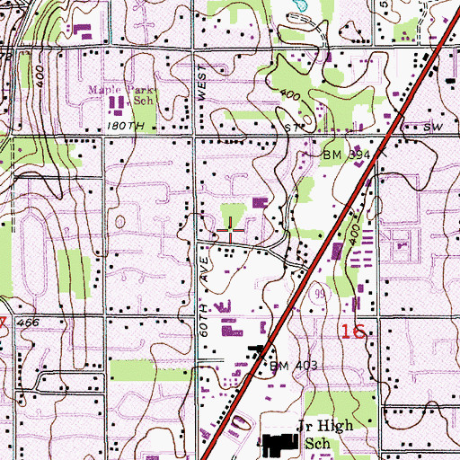 Topographic Map of Lynnwood Mobile Park, WA