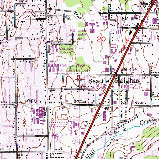 Topographic Map of Spacette Mobile Home Community, WA