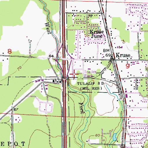 Topographic Map of Sands 55 Plus Mobile Park, WA