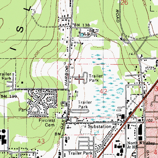 Topographic Map of Oak Hollow Mobile Home Park, WA