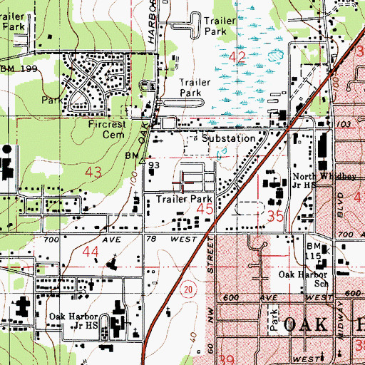 Topographic Map of Western Village Mobile Estates, WA