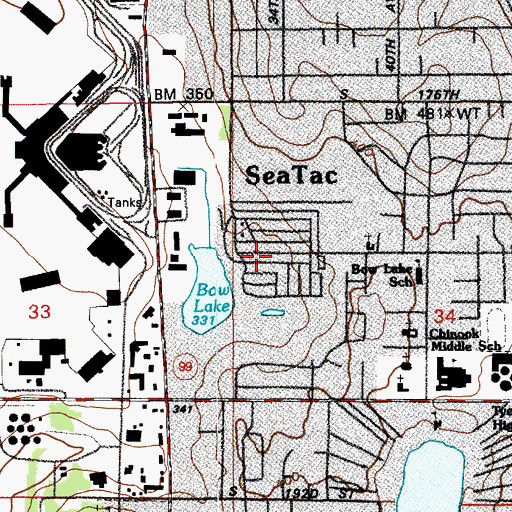 Topographic Map of Bow Lake Residential Mobile Home Community, WA