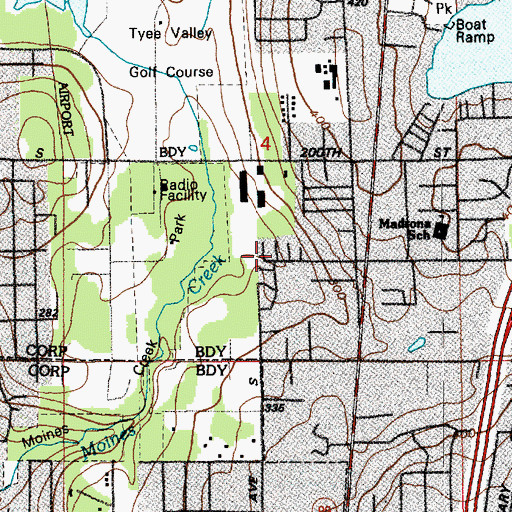 Topographic Map of Des Moines Estates Mobile Home Park, WA