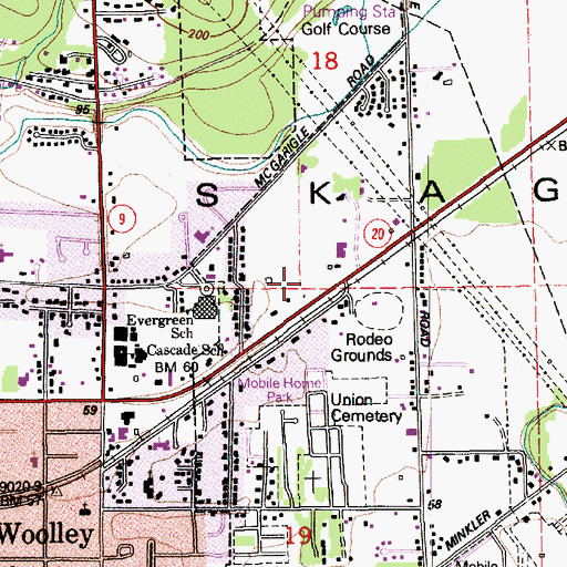 Topographic Map of Carriage Estates Mobile Home Park, WA