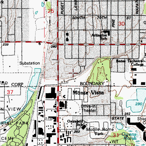 Topographic Map of Evergreen Manor Mobile Home Park, WA