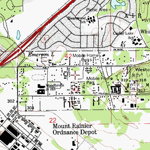 Topographic Map of Jamestown Estates Mobile Home Park, WA
