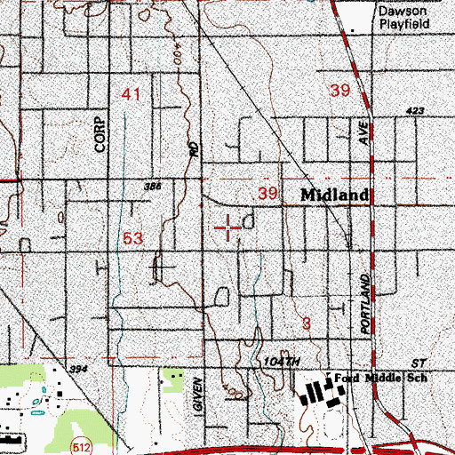 Topographic Map of Midland Meadows Mobile Home Park, WA