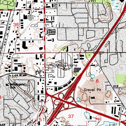 Topographic Map of Mount Tacoma Mobile Park, WA