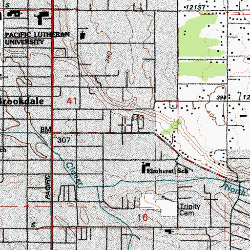 Topographic Map of Parkland Mobile Village, WA