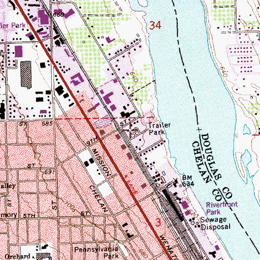 Topographic Map of Ninth Street Trailer Park, WA