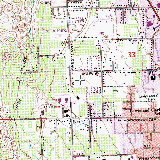 Topographic Map of Twin Peaks Manor Mobile Home Park, WA