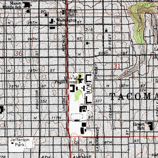Topographic Map of University of Puget Sound Anderson Langdon Residence Hall, WA