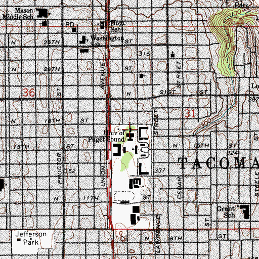 Topographic Map of University of Puget Sound Harrington Residence Hall, WA