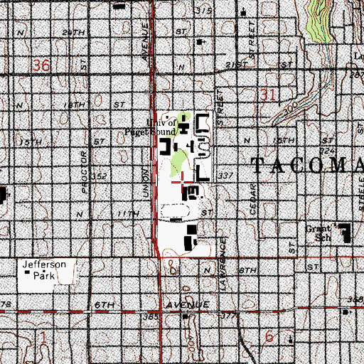 Topographic Map of University of Puget Sound Regester Residence Hall, WA