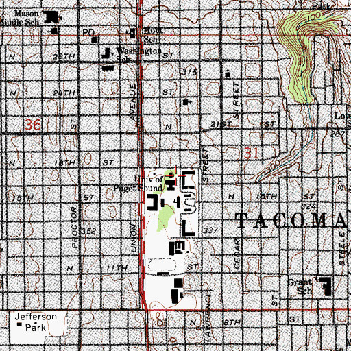 Topographic Map of University of Puget Sound Schiff Residence Hall, WA