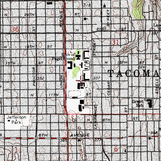 Topographic Map of University of Puget Sound Seward Residence Hall, WA