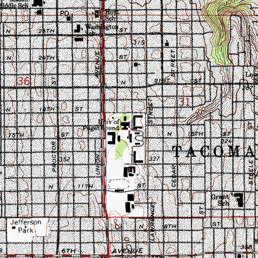 Topographic Map of University of Puget Sound Smith Residence Hall, WA