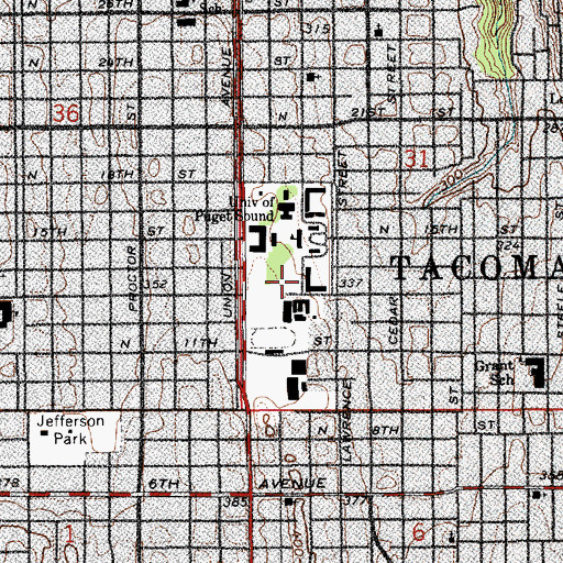 Topographic Map of University of Puget Sound Todd Phibbs Residence Hall, WA