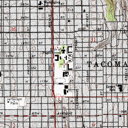 Topographic Map of University of Puget Sound Trimble Residence Hall, WA