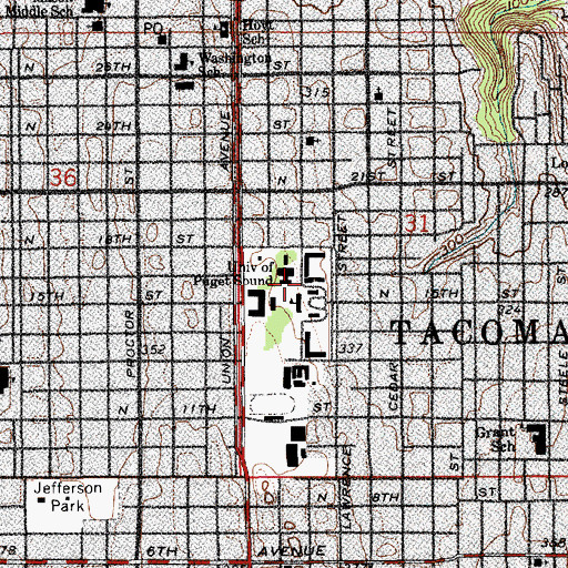 Topographic Map of University of Puget Sound University Residence Hall, WA